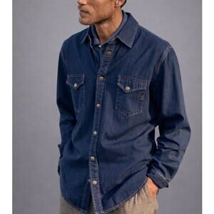 NEW BILLY REID Shoals Denim Shirt Mens XXL Blue Double Dye Western Snap Cowboy